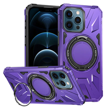 For iPhone 12 Pro Max MagSafe Magnetic Shockproof Phone Case with Ring Holder(Purple) by buy2fix