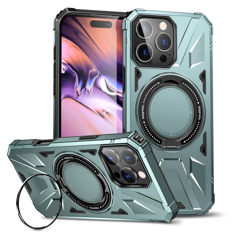 For iPhone 16 Pro Max MagSafe Magnetic Shockproof Phone Case with Ring Holder(Green) by buy2fix