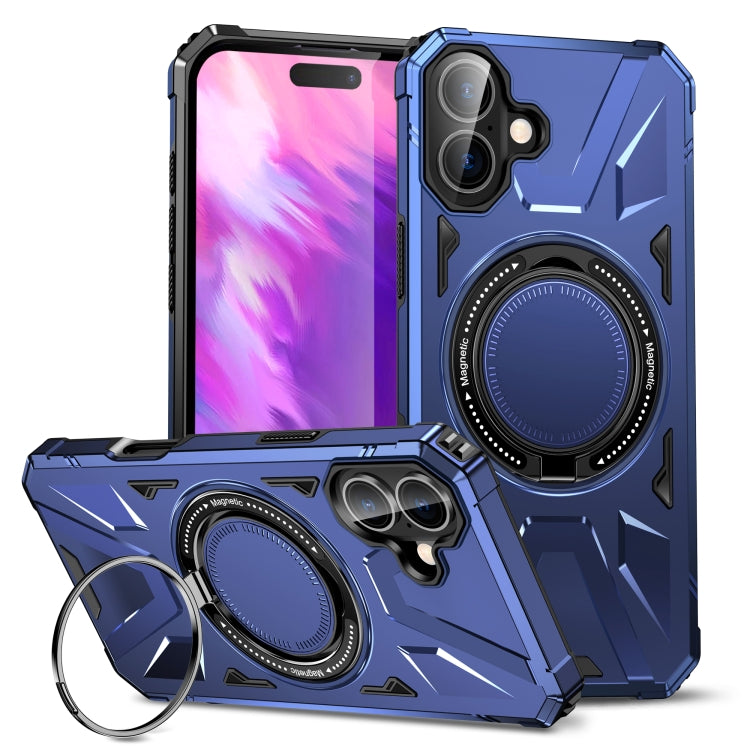 For iPhone 16 Plus MagSafe Magnetic Shockproof Phone Case with Ring Holder(Navy Blue) by buy2fix
