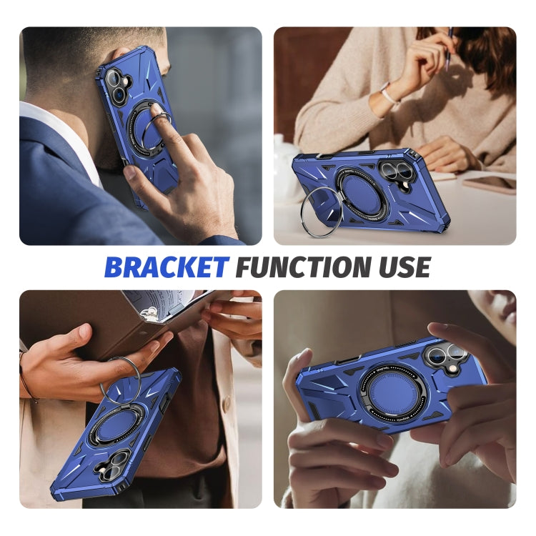 For iPhone 16 Plus MagSafe Magnetic Shockproof Phone Case with Ring Holder(Navy Blue) by buy2fix