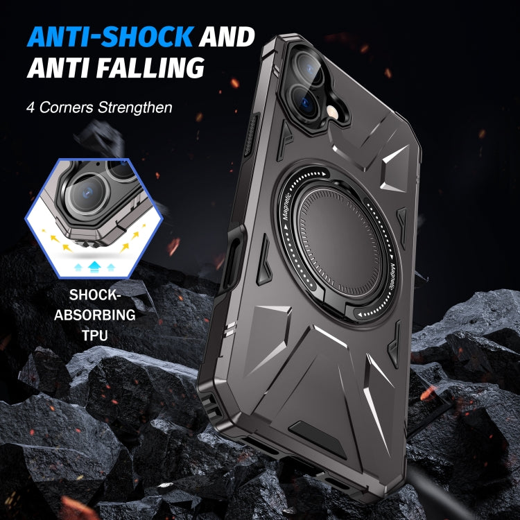 For iPhone 16 Plus MagSafe Magnetic Shockproof Phone Case with Ring Holder(Dark Grey) by buy2fix