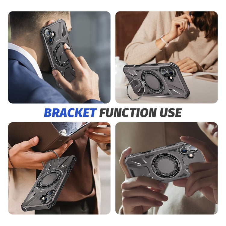 For iPhone 16 Plus MagSafe Magnetic Shockproof Phone Case with Ring Holder(Dark Grey) by buy2fix