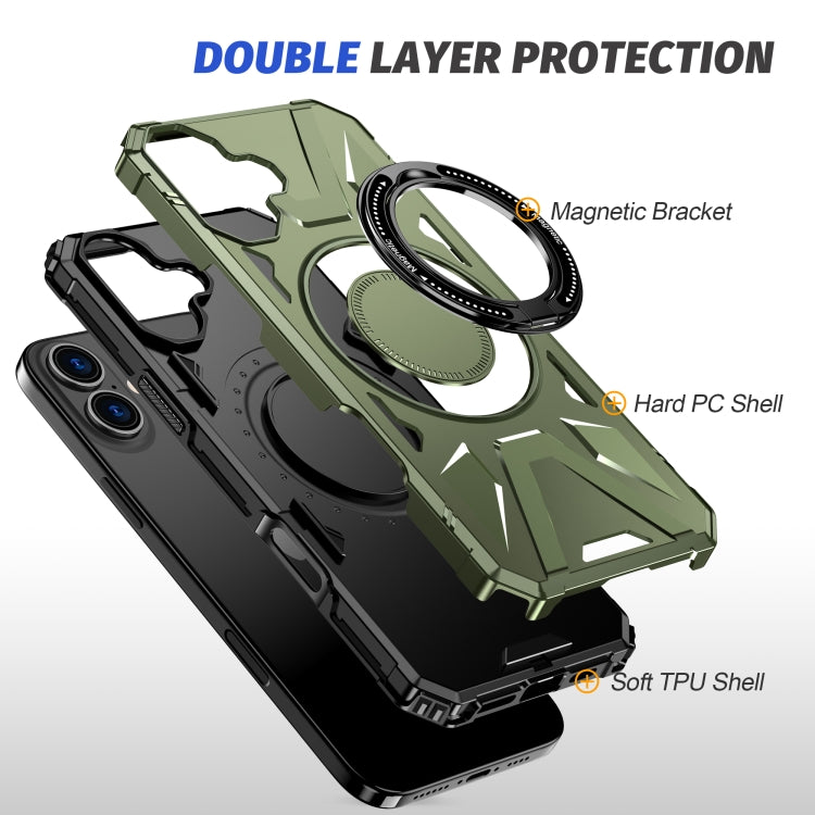 For iPhone 16 Plus MagSafe Magnetic Shockproof Phone Case with Ring Holder(Dark Green) by buy2fix