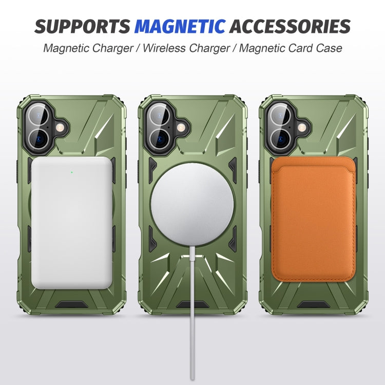 For iPhone 16 Plus MagSafe Magnetic Shockproof Phone Case with Ring Holder(Dark Green) by buy2fix