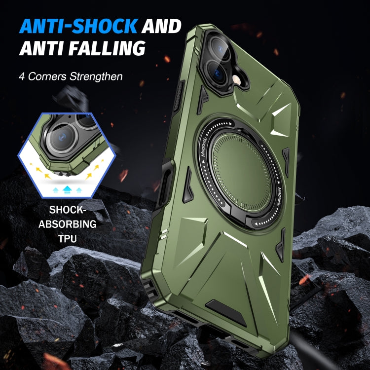 For iPhone 16 Plus MagSafe Magnetic Shockproof Phone Case with Ring Holder(Dark Green) by buy2fix