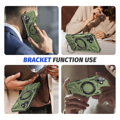 For iPhone 16 Plus MagSafe Magnetic Shockproof Phone Case with Ring Holder(Dark Green) by buy2fix