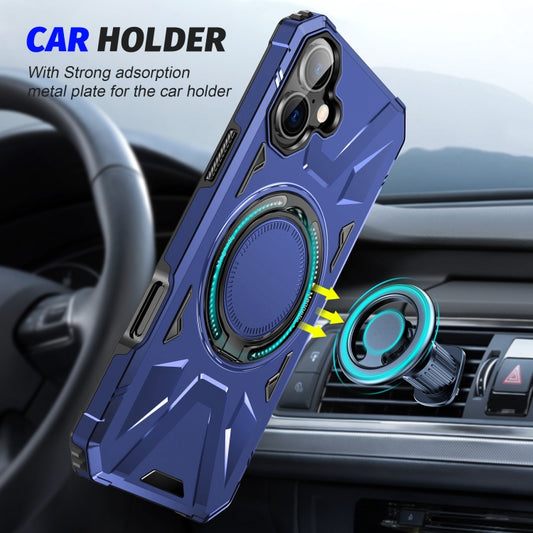 For iPhone 16 MagSafe Magnetic Shockproof Phone Case with Ring Holder(Navy Blue) by buy2fix