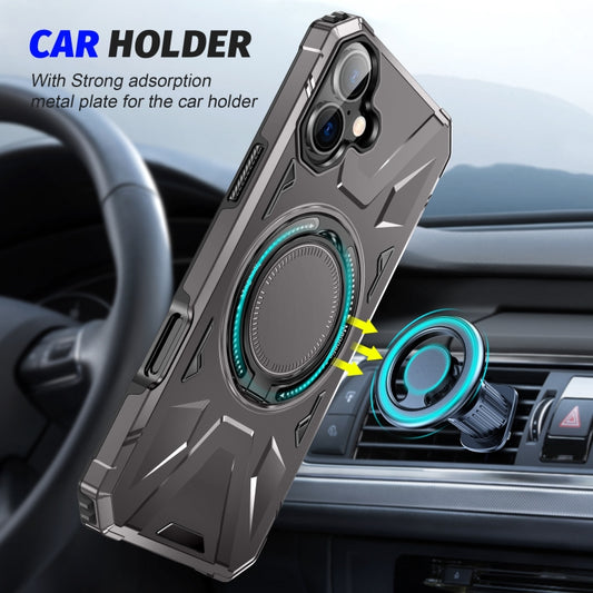 For iPhone 16 MagSafe Magnetic Shockproof Phone Case with Ring Holder(Dark Grey) by buy2fix