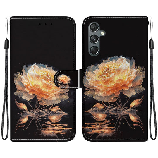 For Samsung Galaxy A24 4G Crystal Texture Colored Drawing Leather Phone Case(Gold Peony)