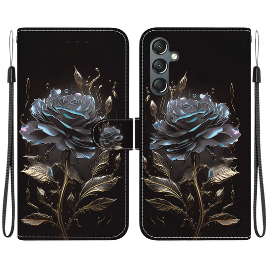 For Samsung Galaxy A24 4G Crystal Texture Colored Drawing Leather Phone Case(Black Rose)