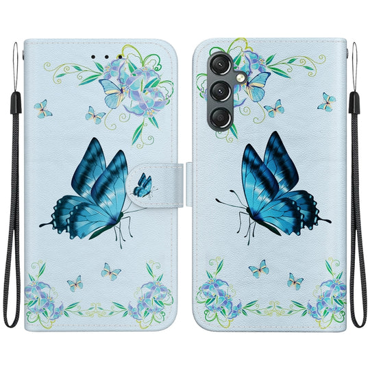 For Samsung Galaxy A24 4G Crystal Texture Colored Drawing Leather Phone Case(Blue Pansies)