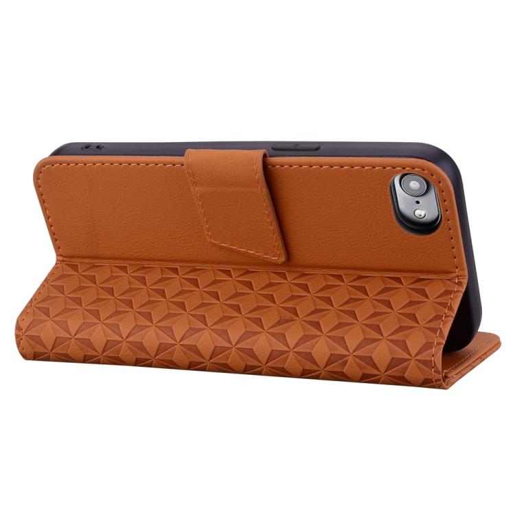 For iPhone 16e Business Diamond Buckle Leather Phone Case with Lanyard(Brown) - iPhone 16e Cases by buy2fix | Online Shopping UK | buy2fix