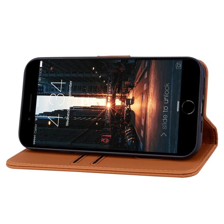 For iPhone 16e Business Diamond Buckle Leather Phone Case with Lanyard(Brown) - iPhone 16e Cases by buy2fix | Online Shopping UK | buy2fix