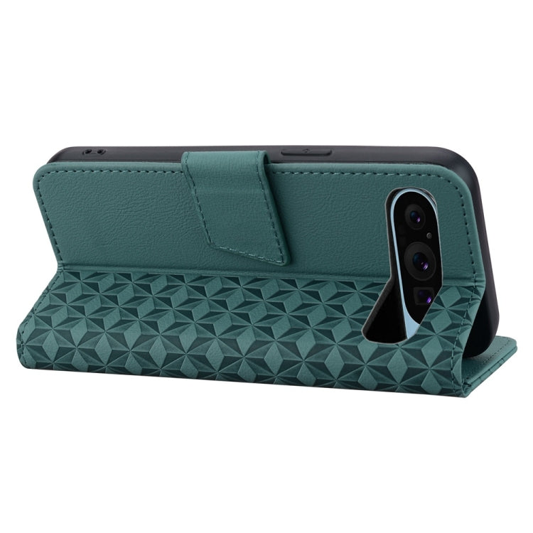 For Google Pixel 10 Pro XL / Pixel 9 Pro XL Business Diamond Buckle Leather Phone Case with Lanyard(Green) by buy2fix