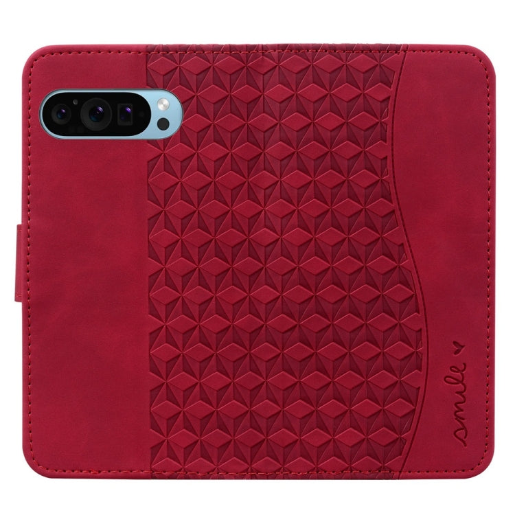 For Google Pixel 9 Pro XL Business Diamond Buckle Leather Phone Case with Lanyard(Wine Red) - Google Cases by buy2fix | Online Shopping UK | buy2fix