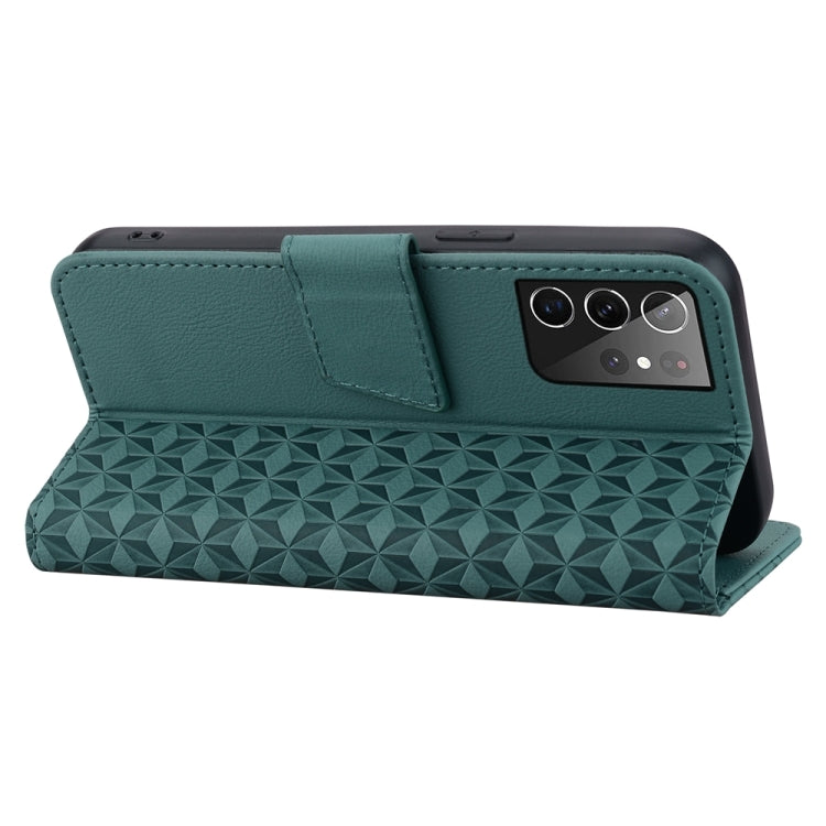 For Samsung Galaxy S21 Ultra 5G Diamond Buckle Leather Phone Case with Lanyard(Green) - Galaxy S21 Ultra 5G Cases by buy2fix | Online Shopping UK | buy2fix