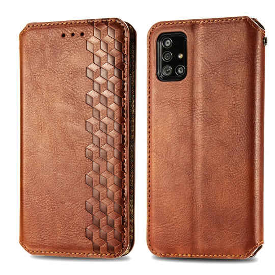 For Samsung Galaxy A71 5G Cubic Grid Pressed Horizontal Flip Magnetic Leather Case with Holder & Card Slots & Wallet(Brown)