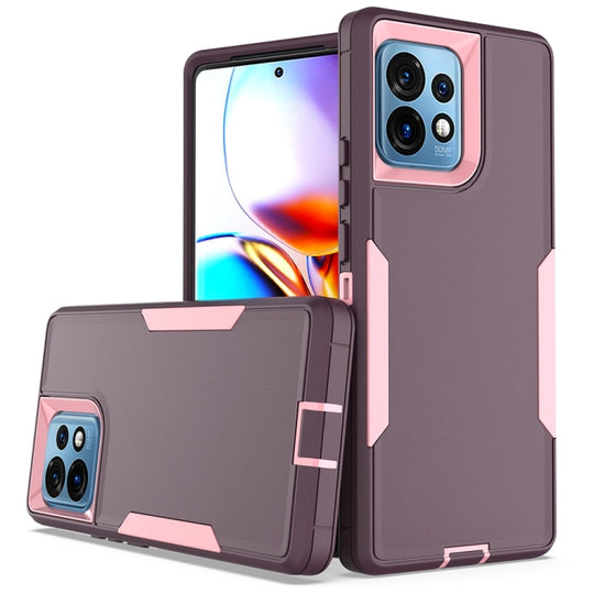 For Motorola Edge+ 2023 2 in 1 PC Hybrid TPU Phone Case(Purple Red+Pink)