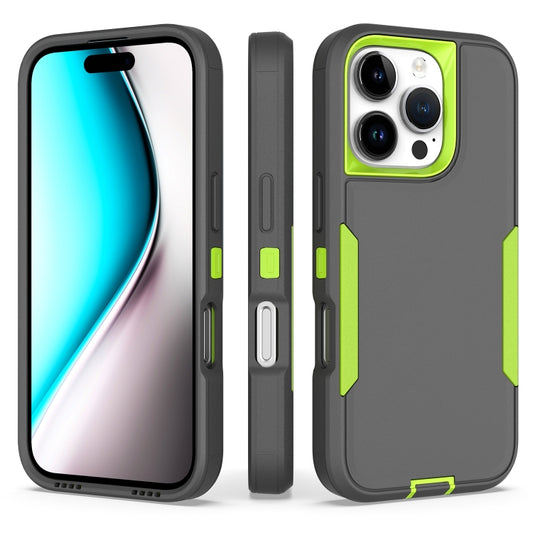 For iPhone 16 Pro 2 in 1 PC Hybrid TPU Phone Case(Gray+Fluorescent Green) by buy2fix