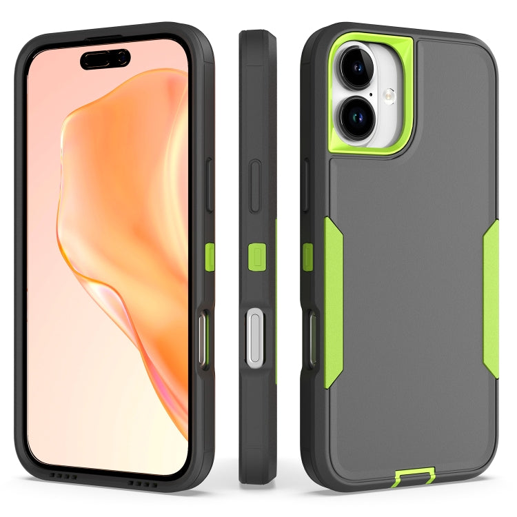 For iPhone 16 Plus 2 in 1 PC Hybrid TPU Phone Case(Gray+Fluorescent Green) by buy2fix