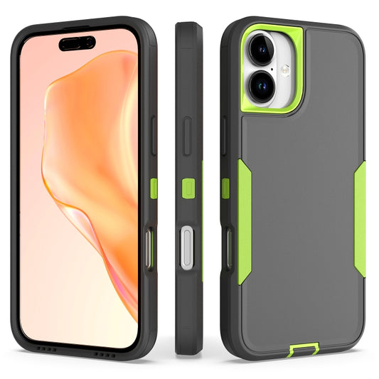 For iPhone 16 Plus 2 in 1 PC Hybrid TPU Phone Case(Gray+Fluorescent Green) by buy2fix
