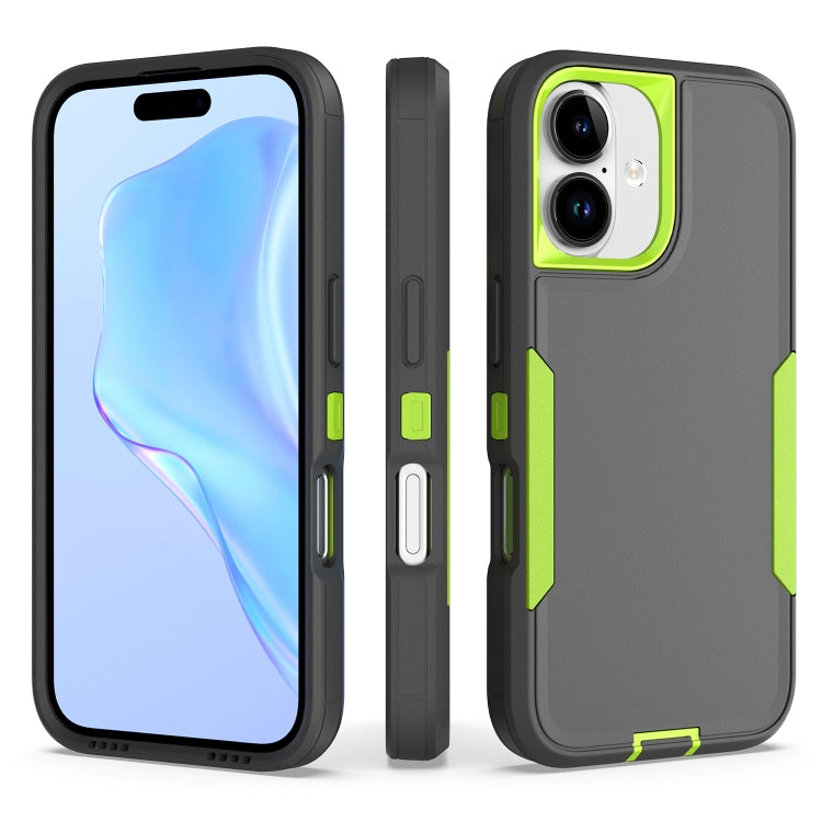 For iPhone 16 2 in 1 PC Hybrid TPU Phone Case(Gray+Fluorescent Green) by buy2fix