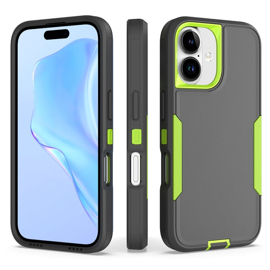 For iPhone 16 2 in 1 PC Hybrid TPU Phone Case(Gray+Fluorescent Green) by buy2fix