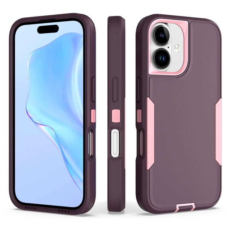 For iPhone 16 2 in 1 PC Hybrid TPU Phone Case(Purple Red+Pink) by buy2fix