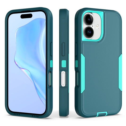 For iPhone 16 2 in 1 PC Hybrid TPU Phone Case(Blue+Blue Green) by buy2fix