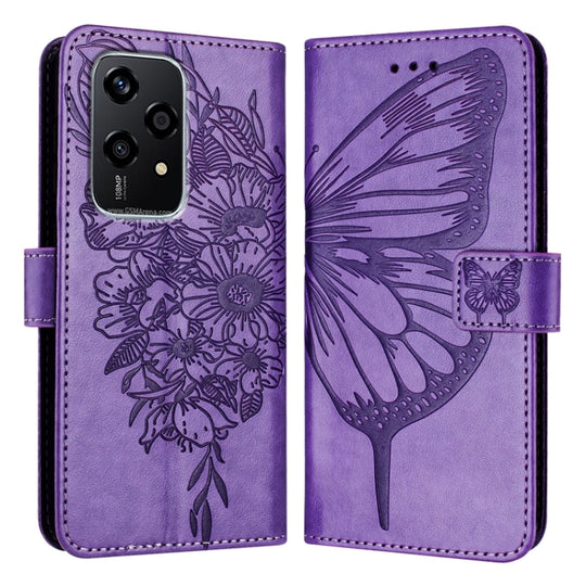 For Honor 200 Lite Global Embossed Butterfly Leather Phone Case(Purple)