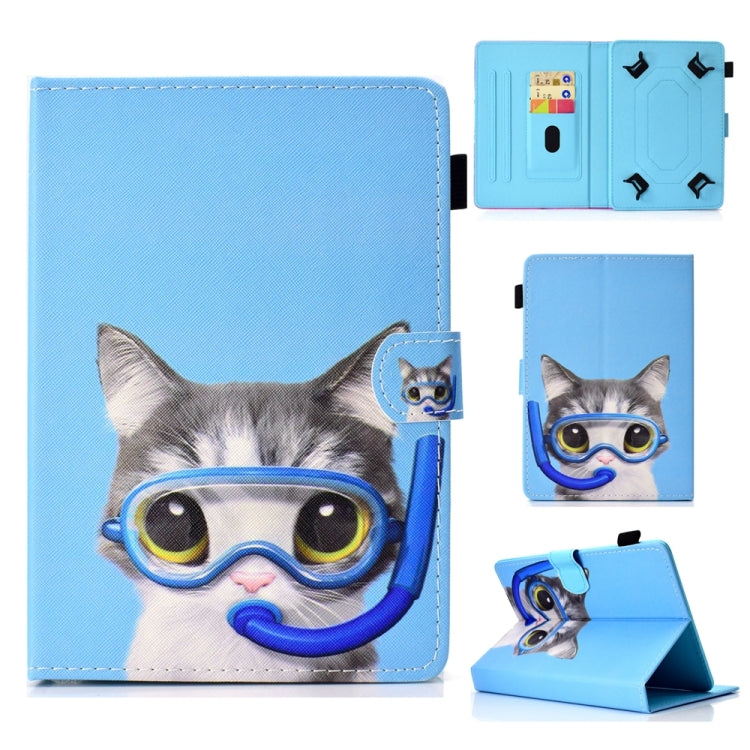 For 8 inch Universal Colored Drawing Stitching Leather Tablet Case(Diving Cat) - 8 inch by buy2fix | Online Shopping UK | buy2fix