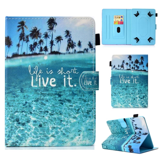 For 8 inch Universal Colored Drawing Stitching Leather Tablet Case(Blue Sea) - 8 inch by buy2fix | Online Shopping UK | buy2fix