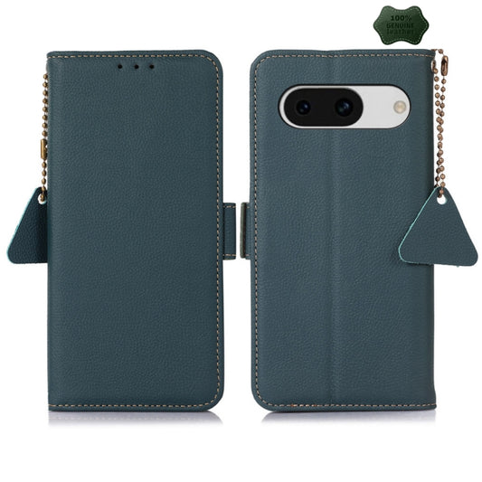 For Google Pixel 8A Side-Magnetic TJ Genuine Leather RFID Phone Case(Green) - Google Cases by buy2fix | Online Shopping UK | buy2fix