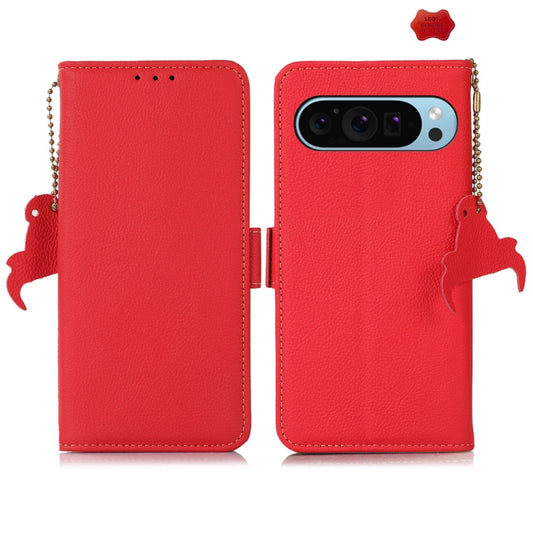 For Google Pixel 9 Side-Magnetic TJ Genuine Leather RFID Phone Case(Red) by buy2fix