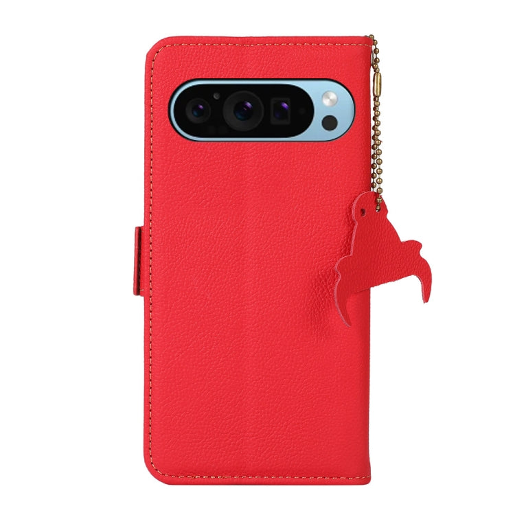 For Google Pixel 9 Side-Magnetic TJ Genuine Leather RFID Phone Case(Red) - Google Cases by buy2fix | Online Shopping UK | buy2fix