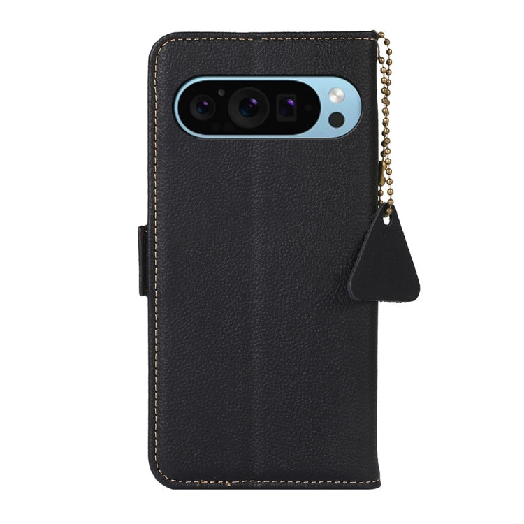 For Google Pixel 9 Side-Magnetic TJ Genuine Leather RFID Phone Case(Black) - Google Cases by buy2fix | Online Shopping UK | buy2fix