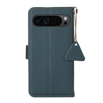 For Google Pixel 9 Pro Side-Magnetic TJ Genuine Leather RFID Phone Case(Green) - Google Cases by buy2fix | Online Shopping UK | buy2fix