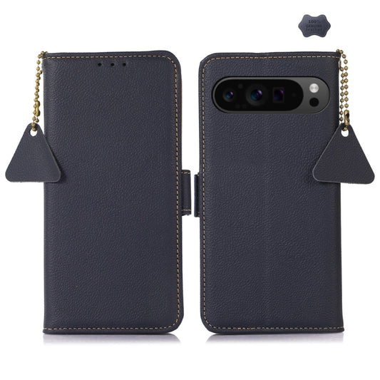 For Google Pixel 9 Pro Side-Magnetic TJ Genuine Leather RFID Phone Case(Blue) by buy2fix