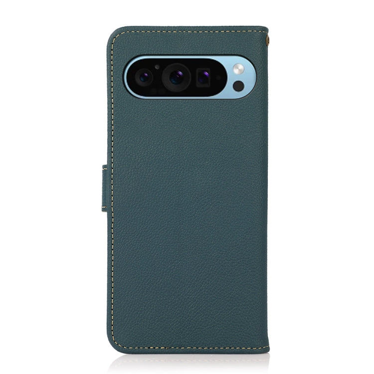 For Google Pixel 9 KHAZNEH Custer Genuine Leather RFID Phone Case(Green) - Google Cases by buy2fix | Online Shopping UK | buy2fix