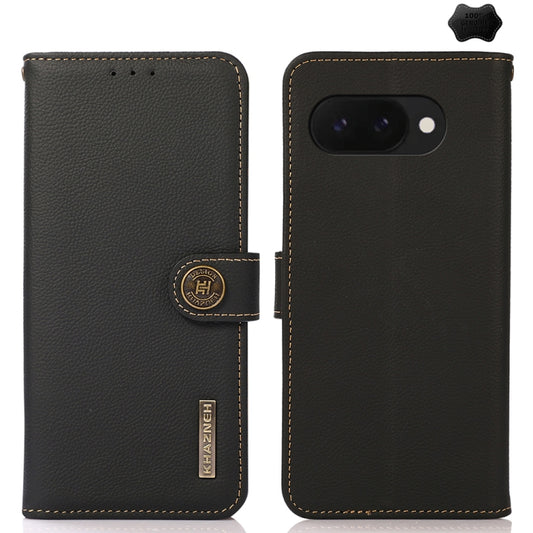 For Google Pixel 9a KHAZNEH Custer Genuine Leather RFID Phone Case(Black) - Google Cases by buy2fix | Online Shopping UK | buy2fix