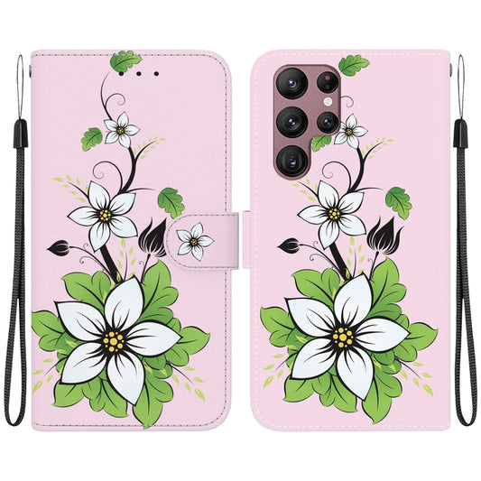 For Samsung Galaxy S22 Ultra 5G Crystal Texture Colored Drawing Leather Phone Case(Lily) by buy2fix