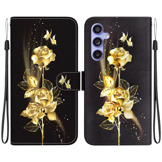 For Samsung Galaxy S23 FE 5G Crystal Texture Colored Drawing Leather Phone Case(Gold Butterfly Rose) by buy2fix