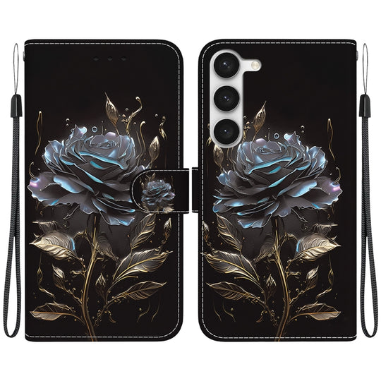 For Samsung Galaxy S23+ 5G Crystal Texture Colored Drawing Leather Phone Case(Black Rose)