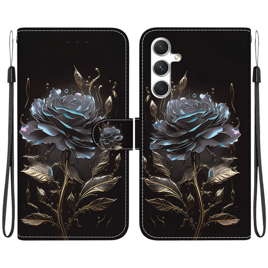 For Samsung Galaxy S24+ 5G Crystal Texture Colored Drawing Leather Phone Case(Black Rose)
