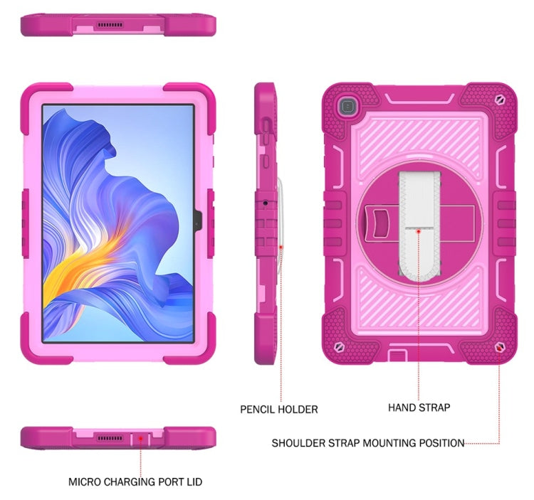 For Honor Pad X8 360 Degree Rotation PC Contrast Silicone Tablet Case(Rose Red + Pink) - Honor by buy2fix | Online Shopping UK | buy2fix