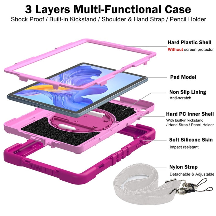 For Honor Pad X8 360 Degree Rotation PC Contrast Silicone Tablet Case(Rose Red + Pink) - Honor by buy2fix | Online Shopping UK | buy2fix