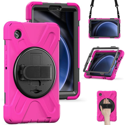 For Samsung Galaxy Tab A9+ Rotatable Kickstand Grip Heavy Duty Hard Rugged Tablet Case(Rose Red) - Galaxy Tab A9+ by buy2fix | Online Shopping UK | buy2fix