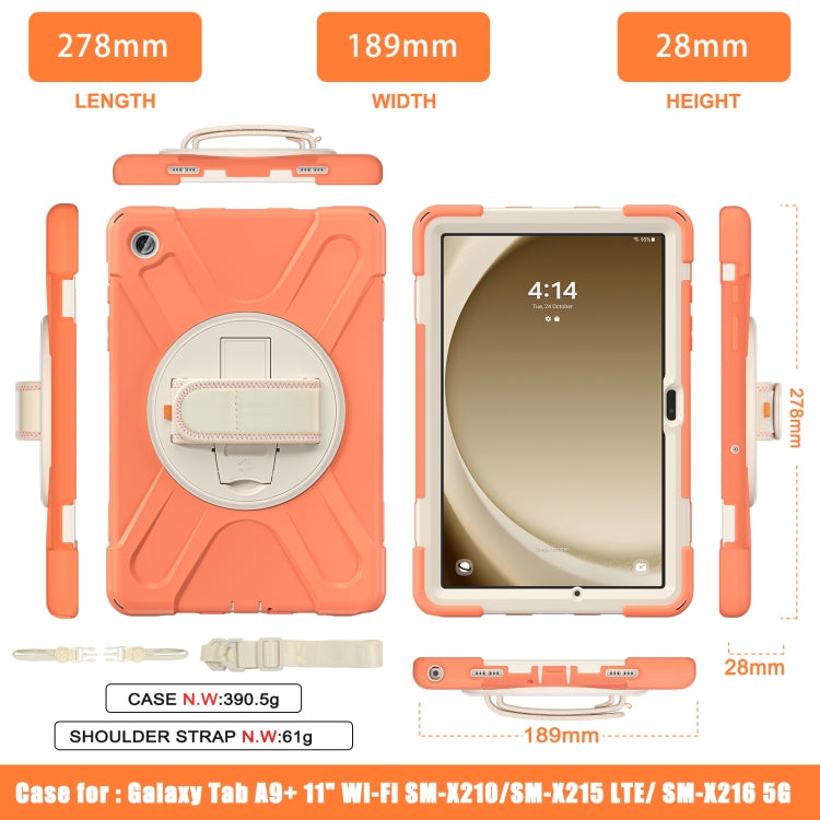 For Samsung Galaxy Tab A9+ Rotatable Kickstand Grip Heavy Duty Hard Rugged Tablet Case(Coral Orange) - Galaxy Tab A9+ by buy2fix | Online Shopping UK | buy2fix