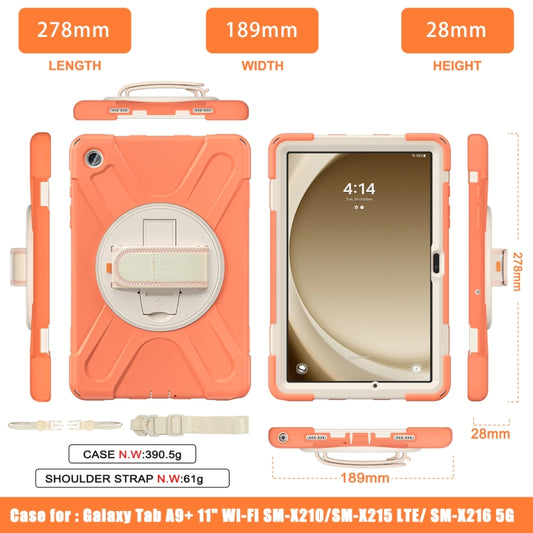 For Samsung Galaxy Tab A9+ Rotatable Kickstand Grip Heavy Duty Hard Rugged Tablet Case(Coral Orange) - Galaxy Tab A9+ by buy2fix | Online Shopping UK | buy2fix