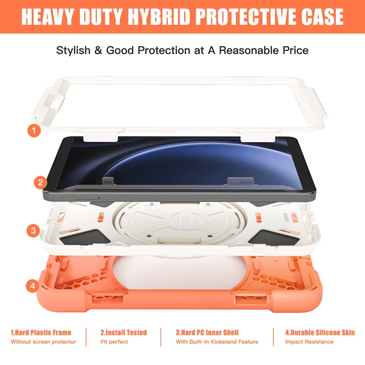 For Samsung Galaxy Tab A9+ Rotatable Kickstand Grip Heavy Duty Hard Rugged Tablet Case(Coral Orange) - Galaxy Tab A9+ by buy2fix | Online Shopping UK | buy2fix